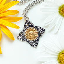 Load image into Gallery viewer, Sunflower Necklace Two Tone Silver Sunflower Pendant-Lydia&#39;s Vintage | Handmade Personalized Vintage Style Necklaces, Lockets, Earrings, Bracelets, Brooches, Rings