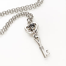 Load image into Gallery viewer, Rose and Key Necklace Skeleton Key Jewelry-Lydia&#39;s Vintage | Handmade Personalized Vintage Style Necklaces, Lockets, Earrings, Bracelets, Brooches, Rings
