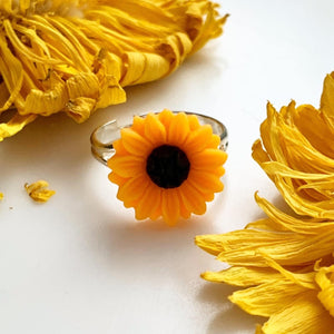 Adjustable Sunflower Ring Sunflower Jewelry-Lydia's Vintage | Handmade Personalized Vintage Style Rings, Earrings, Bracelets, Brooches, Necklaces, Lockets