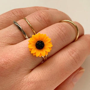 Adjustable Sunflower Ring Sunflower Jewelry-Lydia's Vintage | Handmade Personalized Vintage Style Rings, Earrings, Bracelets, Brooches, Necklaces, Lockets