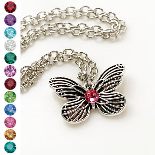 Butterfly Necklace Birthstone Necklace Butterfly Pendant Birthstone Jewelry Gift for Women
