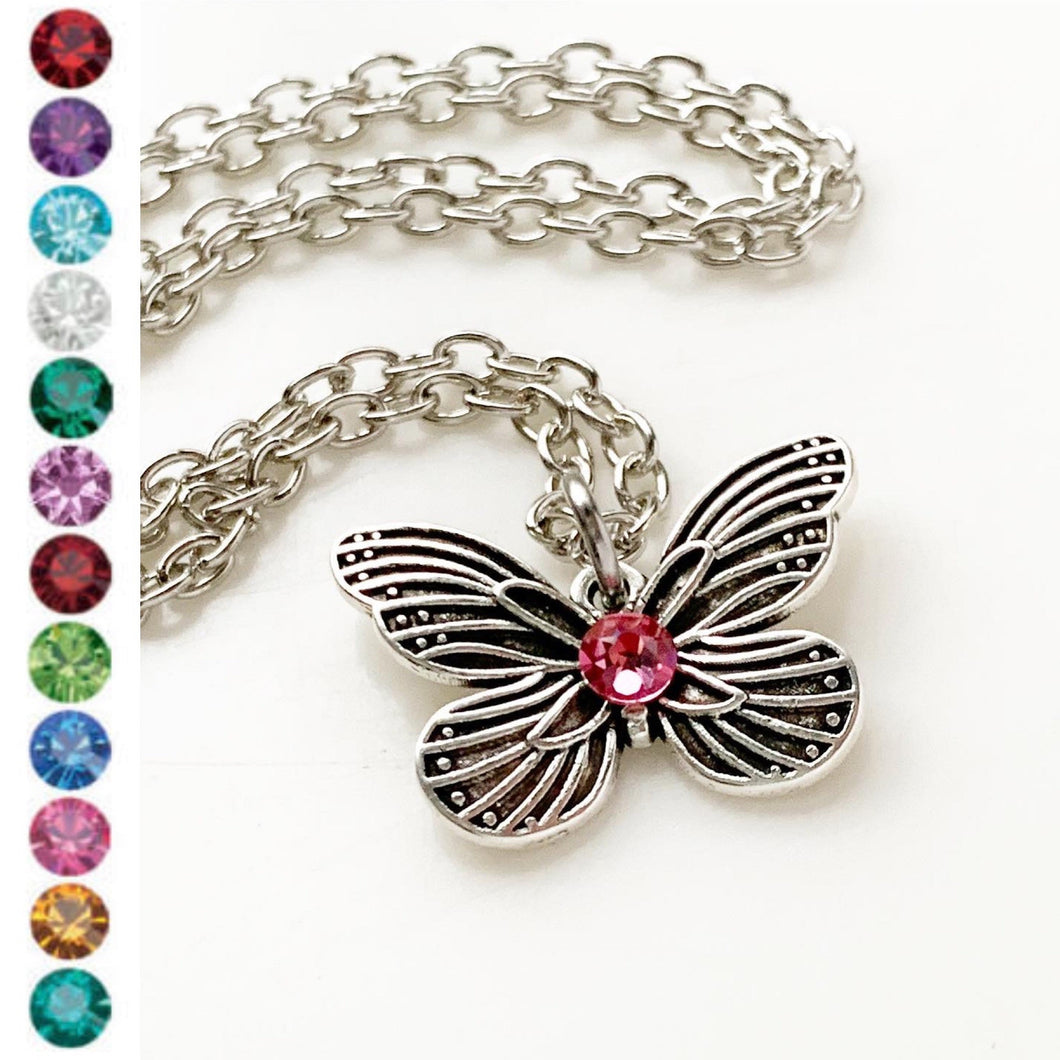 Butterfly Necklace Birthstone Necklace Butterfly Pendant Birthstone Jewelry Gift for Women-Lydia's Vintage | Handmade Personalized Vintage Style Necklaces, Lockets, Earrings, Bracelets, Brooches, Rings