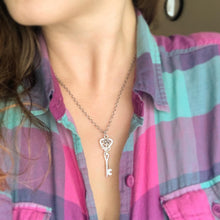 Load image into Gallery viewer, Rose and Key Necklace Skeleton Key Jewelry