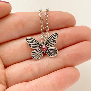 Butterfly Necklace Birthstone Necklace Butterfly Pendant Birthstone Jewelry Gift for Women
