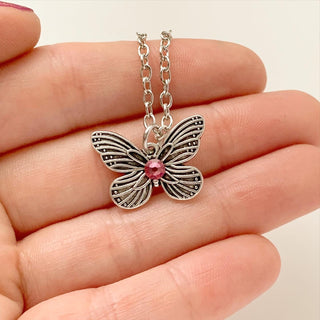 Butterfly Necklace Birthstone Necklace Butterfly Pendant Birthstone Jewelry Gift for Women-Lydia's Vintage | Handmade Personalized Vintage Style Necklaces, Lockets, Earrings, Bracelets, Brooches, Rings