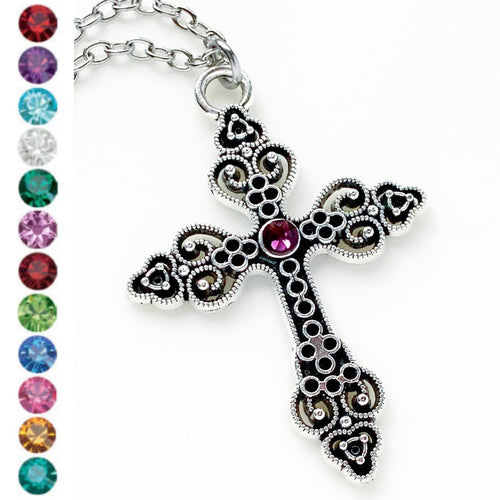 Cross Necklace Birthstone Necklace Custom Cross Jewelry