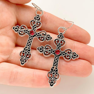 Large Cross Earrings Birthstone Earrings Gothic Cross Jewelry