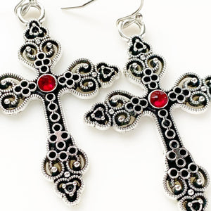 Large Cross Earrings Birthstone Earrings Gothic Cross Jewelry
