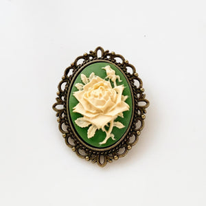 Rose Cameo Brooch Green Irish Rose Pin Cameo Jewelry-Lydia's Vintage | Handmade Vintage Style Jewelry, Brooches, Pins, Necklaces, Bracelets