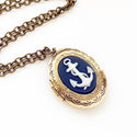 Anchor Locket Necklace Anchor Cameo Navy Locket Pendant-Lydia's Vintage | Handmade Personalized Vintage Style Necklaces, Lockets, Earrings, Bracelets, Brooches, Rings