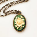 Cameo Necklace Rose Cameo Green Irish Rose Cameo Jewelry-Lydia's Vintage | Handmade Personalized Vintage Style Necklaces, Lockets, Earrings, Bracelets, Brooches, Rings