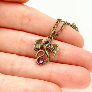 Dragon Necklace Birthstone Necklace Personalized Dragon Gifts-Lydia's Vintage | Handmade Personalized Vintage Style Necklaces, Lockets, Earrings, Bracelets, Brooches, Rings