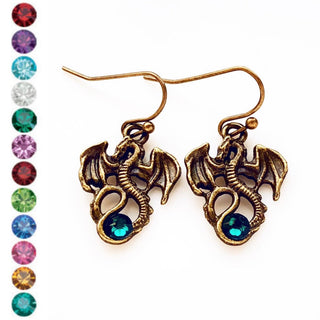 Dragon Birthstone Earrings Dragon Jewelry-Lydia's Vintage | Handmade Personalized Vintage Style Earrings and Ear Cuffs