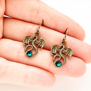 Dragon Birthstone Earrings Dragon Jewelry-Lydia's Vintage | Handmade Personalized Vintage Style Earrings and Ear Cuffs