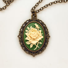 Load image into Gallery viewer, Rose Cameo Necklace Cameo Jewelry Green Irish Rose Pendant-Lydia&#39;s Vintage | Handmade Personalized Vintage Style Necklaces, Lockets, Earrings, Bracelets, Brooches, Rings
