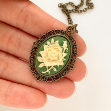 Load image into Gallery viewer, Rose Cameo Necklace Cameo Jewelry Green Irish Rose Pendant