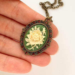Rose Cameo Necklace Cameo Jewelry Green Irish Rose Pendant