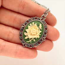 Load image into Gallery viewer, Green Rose Cameo Necklace Rose Pendant Cameo Jewelry