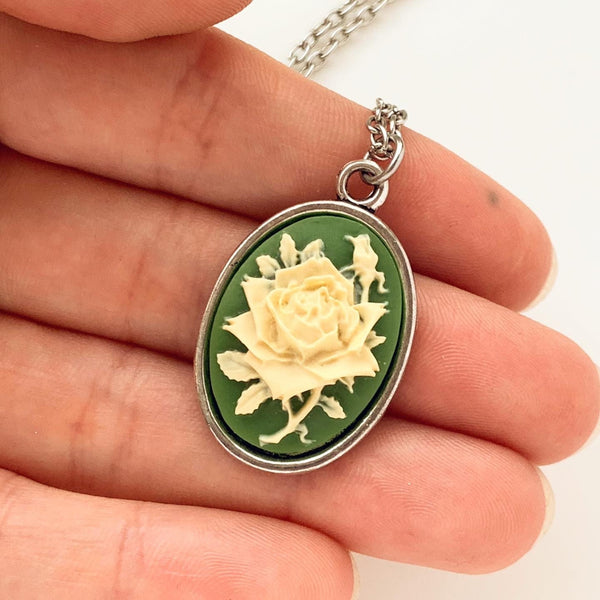 Rose Cameo Necklace Rose Pendant Cameo Jewelry-Lydia's Vintage | Handmade Personalized Vintage Style Necklaces, Lockets, Earrings, Bracelets, Brooches, Rings
