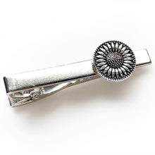 Load image into Gallery viewer, Sunflower Tie Clip Tie Bar Silver Tie Clip Wedding Gift for Men-Lydia&#39;s Vintage | Handmade Personalized Cufflinks and Tie Tacks