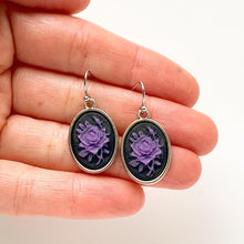 Load image into Gallery viewer, Purple Rose Cameo Earrings Rose Earrings Cameo Jewelry Gift for Her