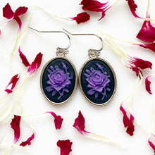 Load image into Gallery viewer, Purple Rose Cameo Earrings Rose Earrings Cameo Jewelry Gift for Her-Lydia&#39;s Vintage | Handmade Personalized Vintage Style Earrings and Ear Cuffs