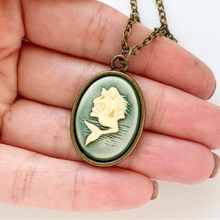 Mermaid Cameo Necklace Mermaid Lover Gift-Lydia's Vintage | Handmade Personalized Vintage Style Necklaces, Lockets, Earrings, Bracelets, Brooches, Rings