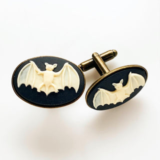 Bat Cufflinks Bat Cameo Halloween Wedding Gift for Him-Lydia's Vintage | Handmade Personalized Cufflinks and Tie Tacks