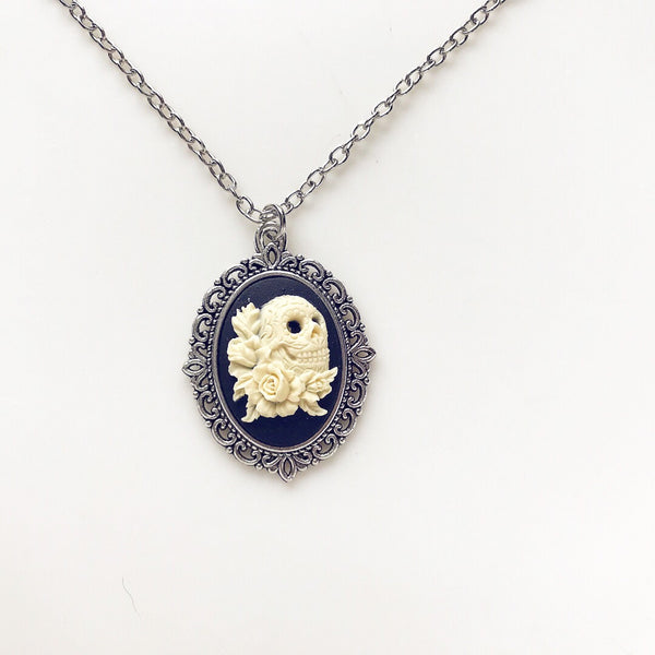 Skull Necklace Skull Cameo Gothic Jewelry-Lydia's Vintage | Handmade Personalized Vintage Style Necklaces, Lockets, Earrings, Bracelets, Brooches, Rings