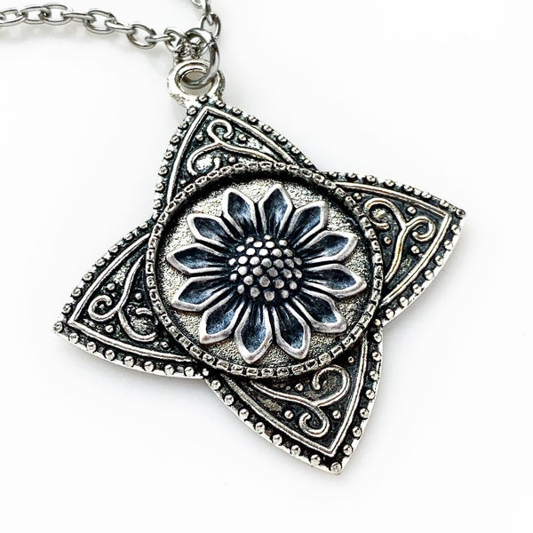 Sunflower Necklace Silver Sunflower Pendant Gift for Her-Lydia's Vintage | Handmade Personalized Vintage Style Necklaces, Lockets, Earrings, Bracelets, Brooches, Rings