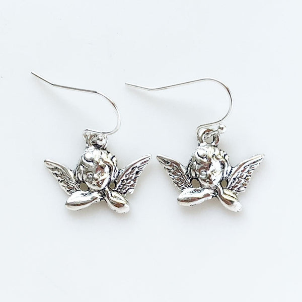 Silver Cherub Earrings Cherubs Baby Angel Earrings-Lydia's Vintage | Handmade Personalized Vintage Style Earrings and Ear Cuffs