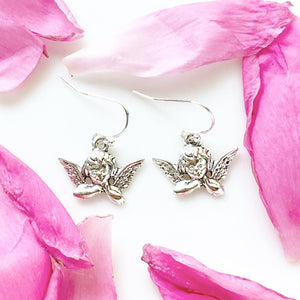 Silver Cherub Earrings Cherubs Baby Angel Earrings-Lydia's Vintage | Handmade Personalized Vintage Style Earrings and Ear Cuffs