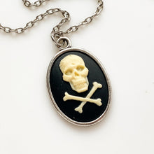 Load image into Gallery viewer, Skull Cameo Necklace Jolly Roger Skull and Crossbones Pirate Costume Renaissance Faire