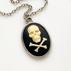 Skull Cameo Necklace Jolly Roger Skull and Crossbones Pirate Costume Renaissance Faire