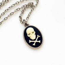 Load image into Gallery viewer, Skull Cameo Necklace Skull and Crossbones Jolly Roger Pirate Necklace