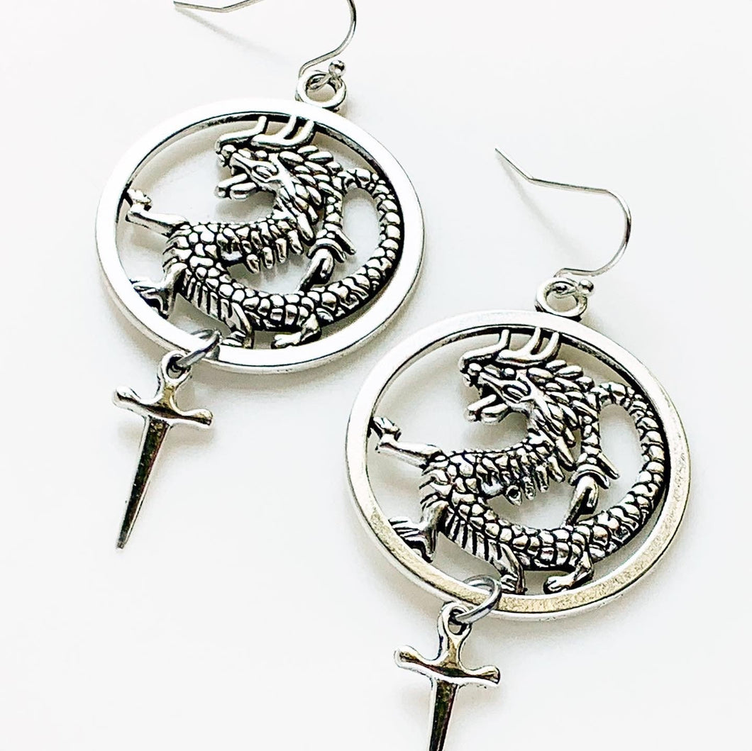 Chinese Dragon Earrings Sword Earrings Dragon Jewelry