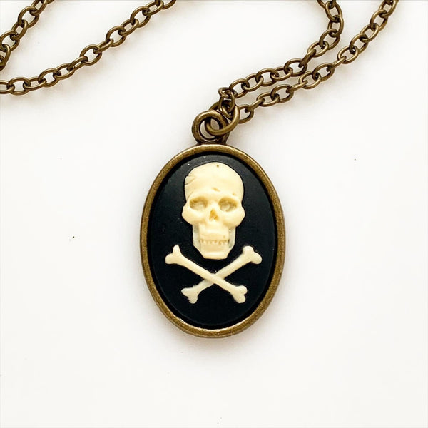 Skull Cameo Necklace Skull and Crossbones Pirate Necklace Renaissance Faire-Lydia's Vintage | Handmade Custom Cosplay, Renaissance Fair Inspired Style Necklaces, Earrings, Bracelets, Brooches, Rings