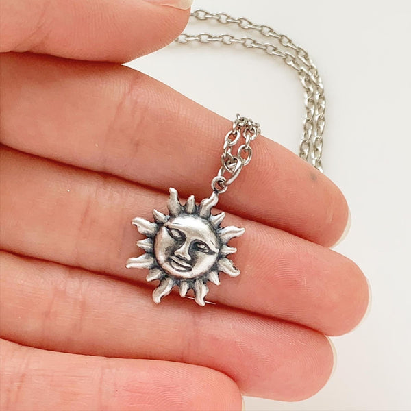 Sun Necklace Celestial Necklace Silver Sun-Lydia's Vintage | Handmade Personalized Vintage Style Necklaces, Lockets, Earrings, Bracelets, Brooches, Rings