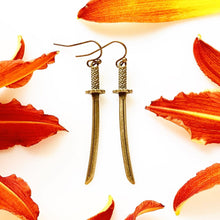 Load image into Gallery viewer, Sword Earrings Katana Earrings Japanese Sword Samurai Earrings-Lydia&#39;s Vintage | Handmade Personalized Vintage Style Earrings and Ear Cuffs