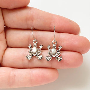 Frog Earrings Silver Frog Jewelry Cute Earrings-Lydia's Vintage | Handmade Personalized Vintage Style Earrings and Ear Cuffs