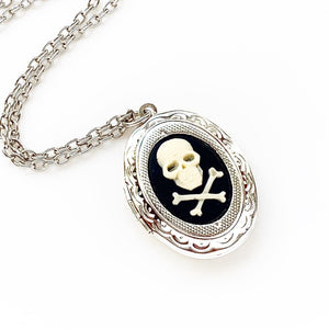 Skull and Crossbones Jolly Roger Locket Skull Necklace Cameo Locket Pirate Costume