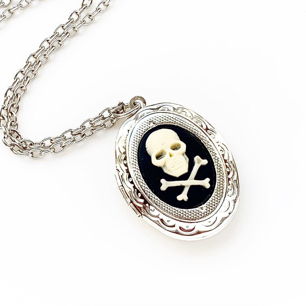 Skull and Crossbones Jolly Roger Locket Skull Necklace Cameo Locket Pirate Costume