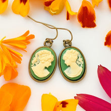 Load image into Gallery viewer, Green Cameo Earrings Vintage Style Gift for Her-Lydia&#39;s Vintage | Handmade Personalized Vintage Style Earrings and Ear Cuffs