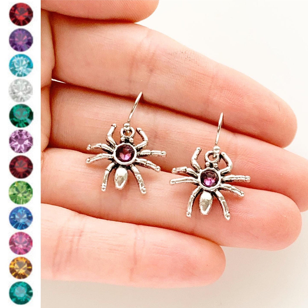 Spider Earrings Birthstone Earrings Halloween Gothic Spider Jewelry-Lydia's Vintage | Handmade Personalized Vintage Style Earrings and Ear Cuffs