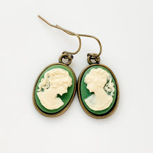 Load image into Gallery viewer, Green Cameo Earrings Vintage Style Gift for Her