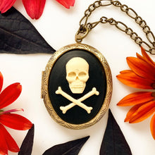 Load image into Gallery viewer, Skull Cameo Locket Pirate Costume Skull and Crossbones Jolly Roger-Lydia&#39;s Vintage | Handmade Custom Cosplay, Pirate Inspired Style Necklaces, Earrings, Bracelets, Brooches, Rings