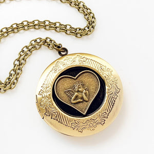 Angel Locket Necklace Cherub Necklace Baby Angel Locket-Lydia's Vintage | Handmade Personalized Vintage Style Necklaces, Lockets, Earrings, Bracelets, Brooches, Rings