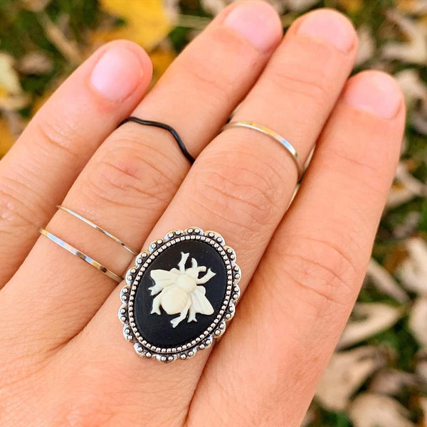 Bee Ring Cameo Ring Bee Jewelry-Lydia's Vintage | Handmade Personalized Vintage Style Rings, Earrings, Bracelets, Brooches, Necklaces, Lockets