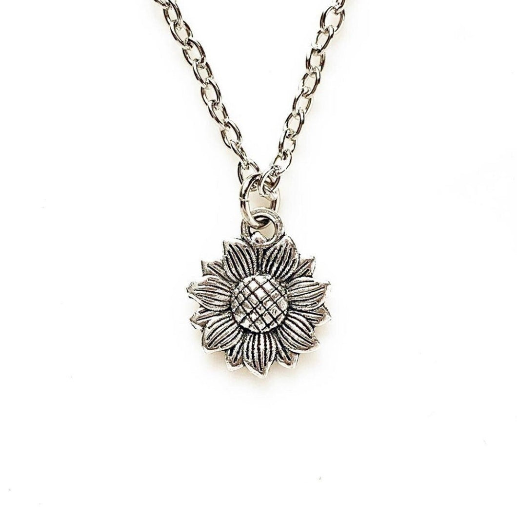 Sunflower Necklace Silver Sunflower Pendant Gift for Women-Lydia's Vintage | Handmade Personalized Vintage Style Necklaces, Lockets, Earrings, Bracelets, Brooches, Rings