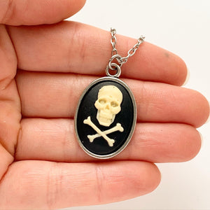 Skull Cameo Necklace Jolly Roger Skull and Crossbones Pirate Costume Renaissance Faire